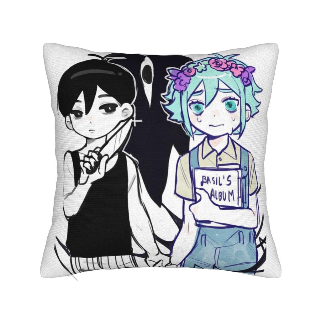 Omori Anime Game Square Pillow Case Basil Aubrey Cushion Covers Awesome Zipper Decorative Pillowcase for Living Room 4545cm