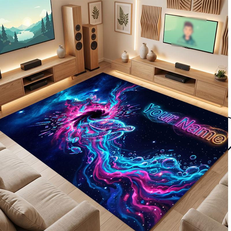 Space Cosmic Theme Crystal Velvet Floor Rug Personalized Custom Name Text Warm Carpet Home Decoration