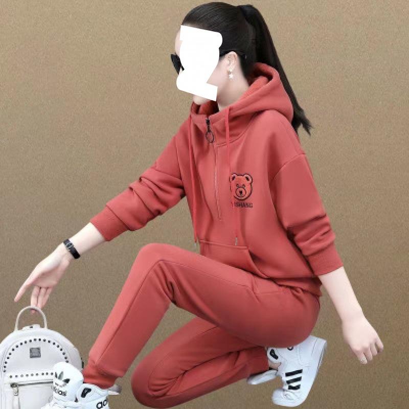 Плотный велюровый спортивный костюм для женщин, осенне-зимний худи-пуловер, повседневная одежда, комплект из двух предметов, в западном стиле 4XL оранжевый