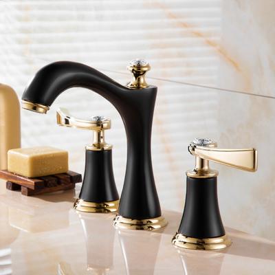 Matte Black 3 Pcs Bathroom Faucet Deck Mounted Black Painting 2 Handles Diamond Bathroom Bathtub Basin Mixer Tap Faucet