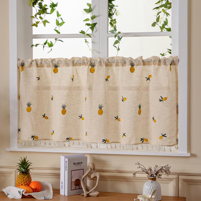 Double Layer High-End Embroidered Kitchen Cabinet Blackout Café Curtain