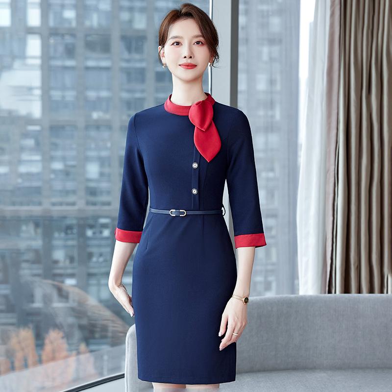 2024 Elegante Professionelle Arbeitskleidung für Frühling & Herbst: Kleid im Göttinnen-Stil für Verkaufs-, Empfangs-, Schönheitssalon- und Flugbegleiterrollen