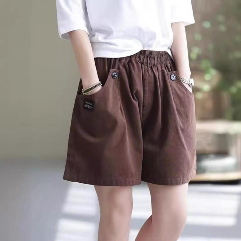 2025 Women's Summer Wide-Leg Cotton Shorts: Loose, Large, Slim-Fit, Versatile, Fashionable, Literary, Five-Point Casual Design