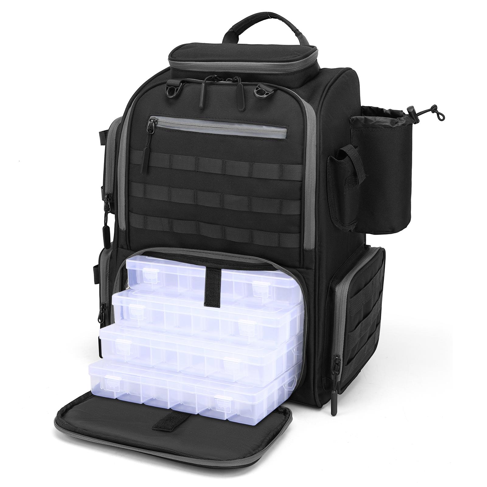 

Рюкзак Lixada для рыбалки, водонепроницаемая сумка для хранения рыболовных снастей с 4 лотками и дождевиком чёрный/серый