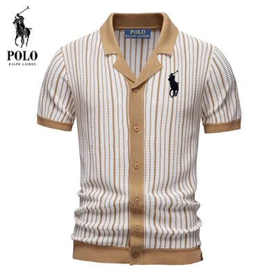 Spring/Summer Pony Embroidered New Men's Short Sleeve Knitted Polo Stripe Fashion Business Polo Shirt for Men