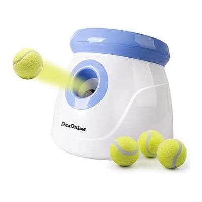 Lanzador de pelotas automático para perros Pet Prime, con 3 distancias de lanzamiento y 3 mini pelotas de tenis, ideal para perros pequeños y medianos, educativo.