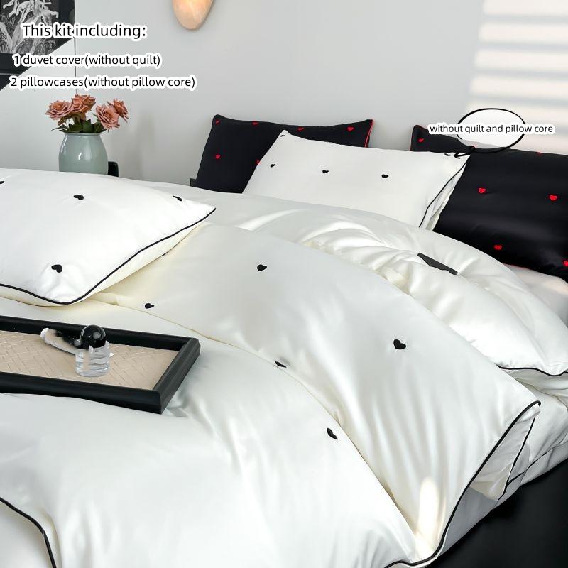 

3pcs Red heart embroidery Bedding set ruffles Duvet Cover Set (1*Duvet Cover + 2*Pillowcase, Without Core)for bedroom 135x200cm3pcs білий