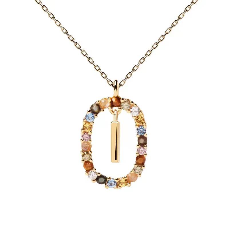 Colored Zirconia 26-Letter Necklace: European & American Style Simple Clavicle Chain Pendant