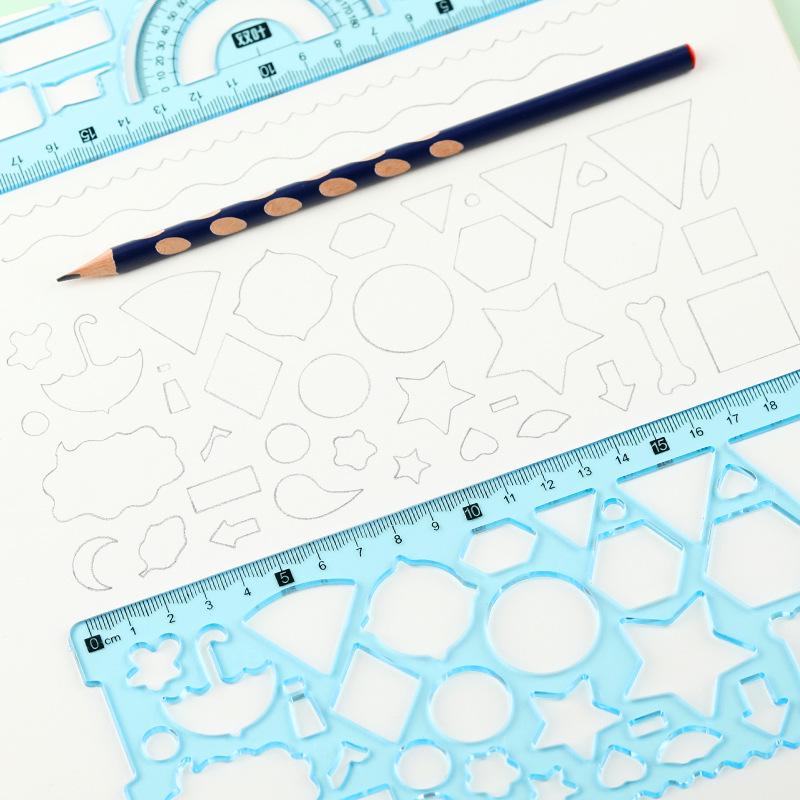 Multi-functional Geometric Ruler Set for Primary Students: 7-Piece Drawing and Painting Kit with Ever-changing Kaleidoscope Ruler