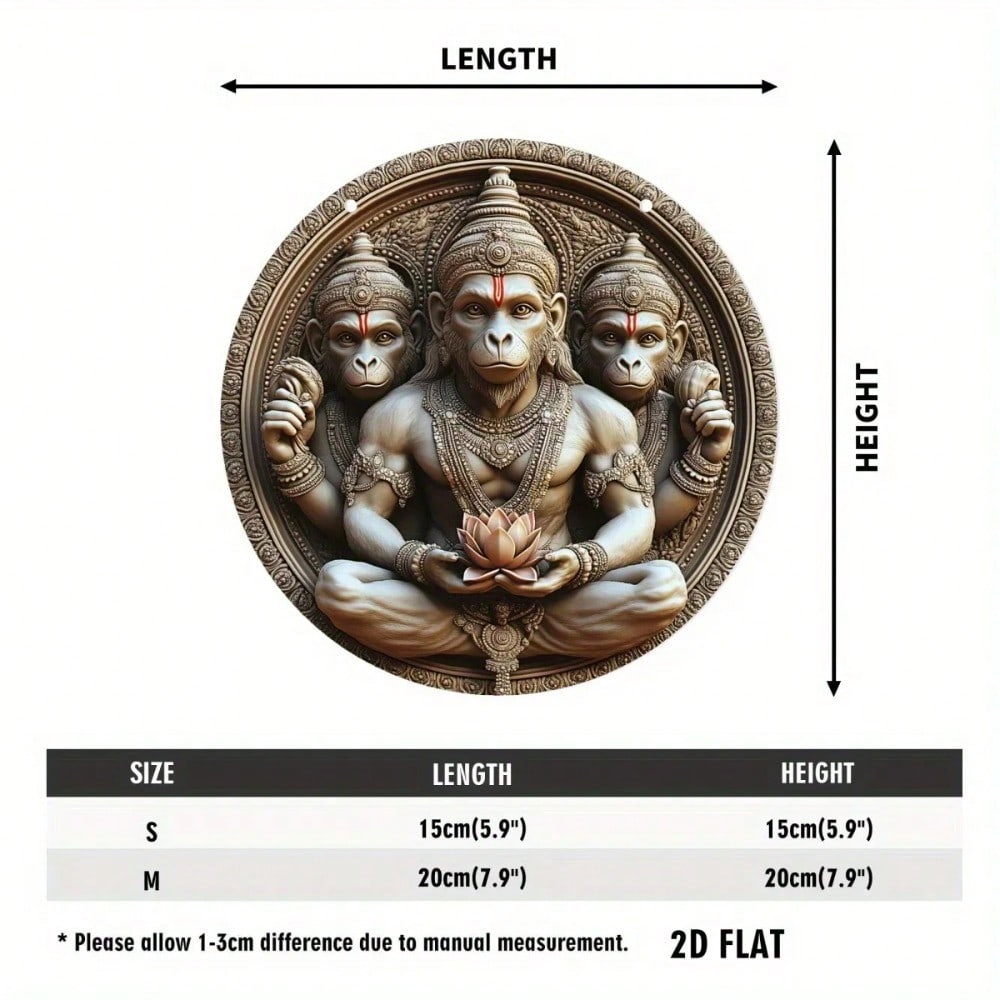 Vintage Metal Tin Sign Three Faced Hanuman Wall Art Home Decor Sun Catcher