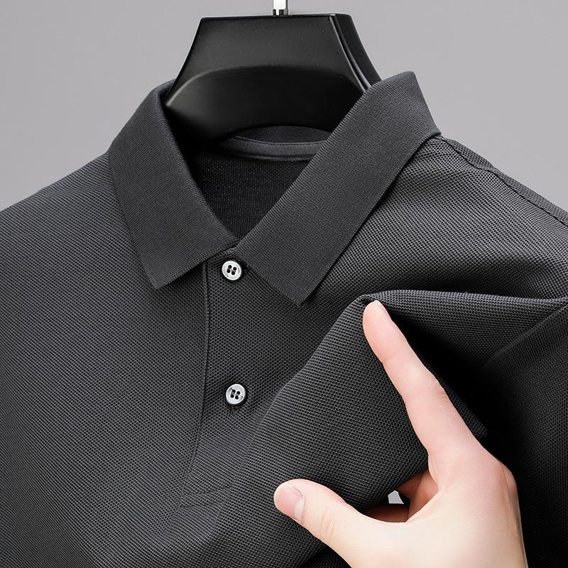 Men'S Business Casual Lapel Cotton Short Sleeve Polo Shirt Loose Solid Color T-Shirt Mens