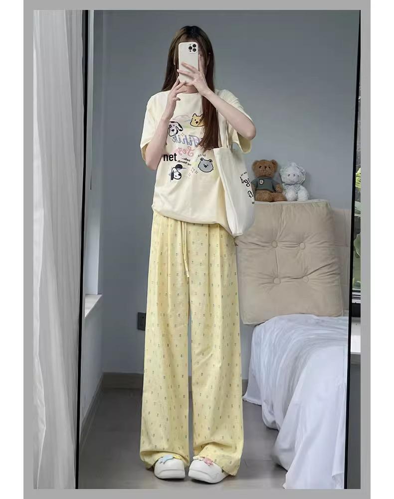Colorful Polka Dot High Waist Wide Leg Pants for Women - Summer Ice Silk