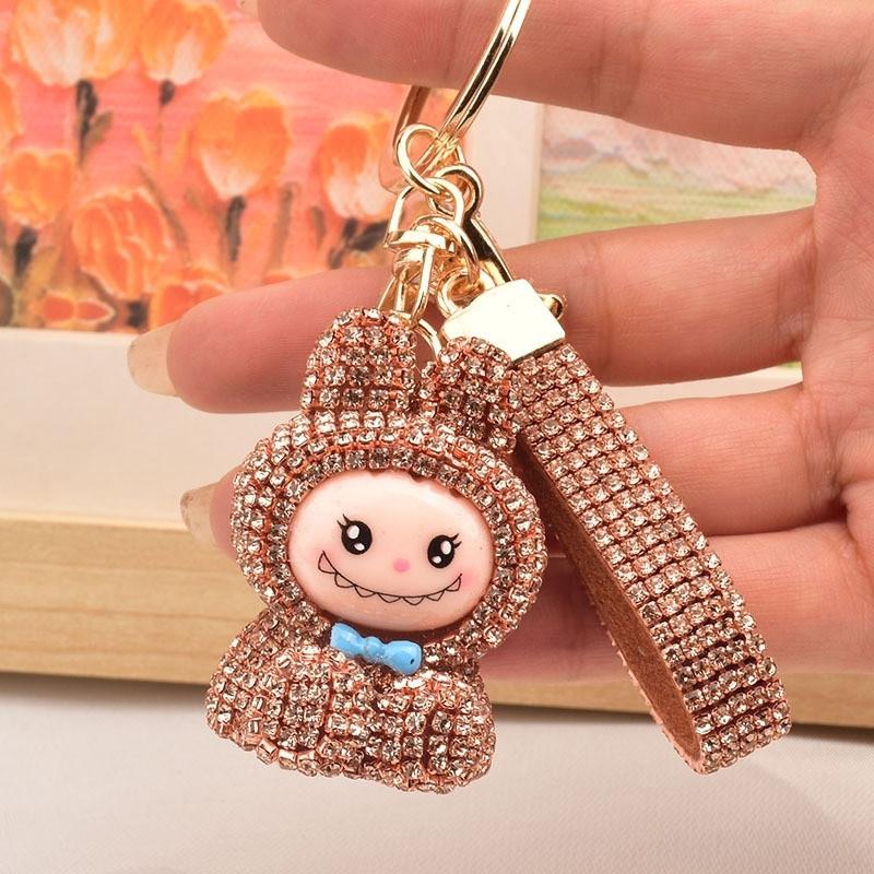 

Internet Celebrity Labubu Keychain Creative Diamond Studded Labubu Doll Car Key Accessories Exquisite Women s Bag Pendant светло-розовый