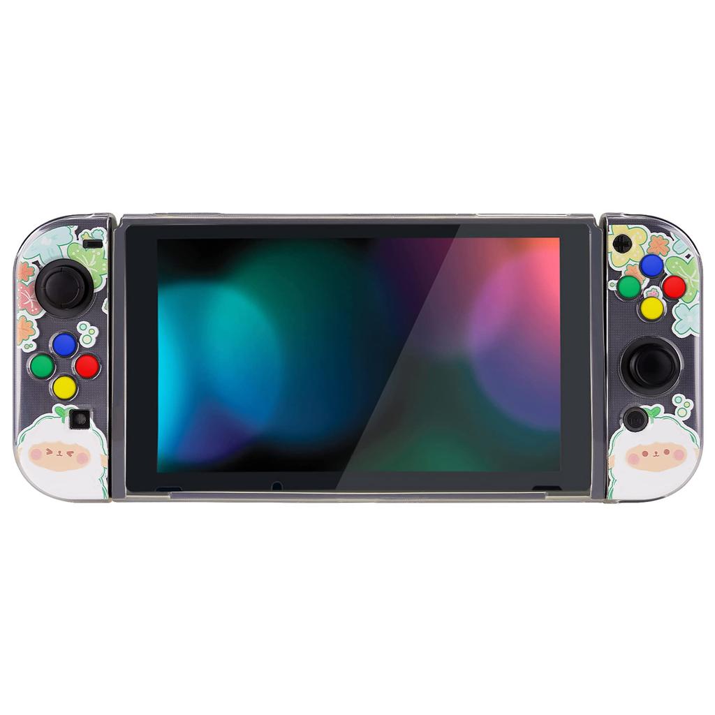 Schutzhülle kompatibel mit PlayVital, weicher TPU-Slim-Case-Abdeckung für Switch mit bunter ABXY-Tastenkappe und Switch, [Flowers Sheep-chan]