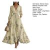 Women's Floral Print Pleated Maxi Dress V Neck Long Sleeve Wedding Guest Dress Spring Flowy Party Cocktail Dress