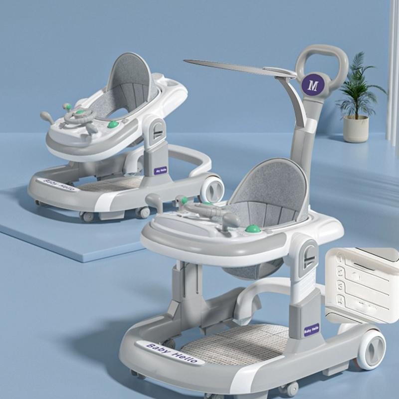 

2 In 1 Baby Walker Toddler Baby Push Walker Removable Feeding Tray And Music Tray Foldable Walker Child Handcart Anti Rollover серый