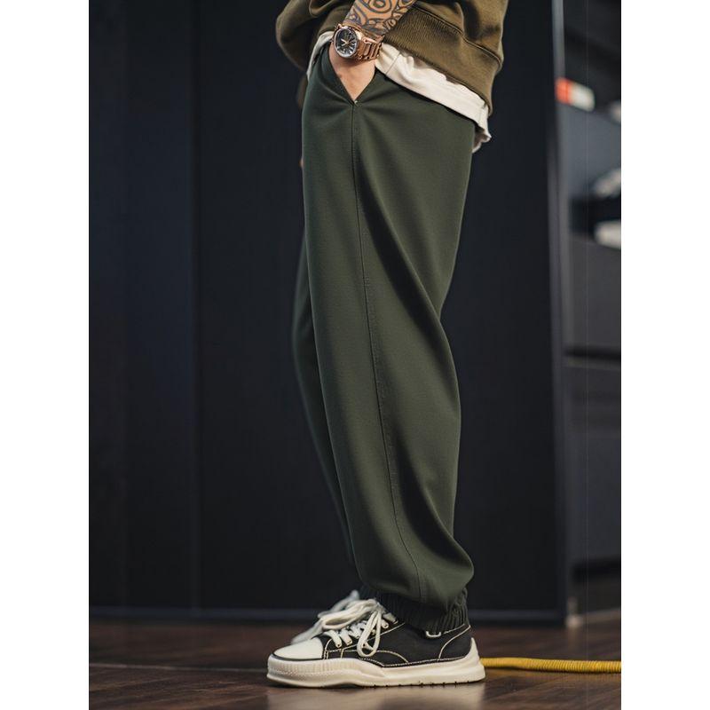 Japanese Retro Heavy-Duty Washed Pure Cotton Jogger Casual Pants for Men, Spring and Autumn Elastic Waist Pants, Export Men's Long Pants