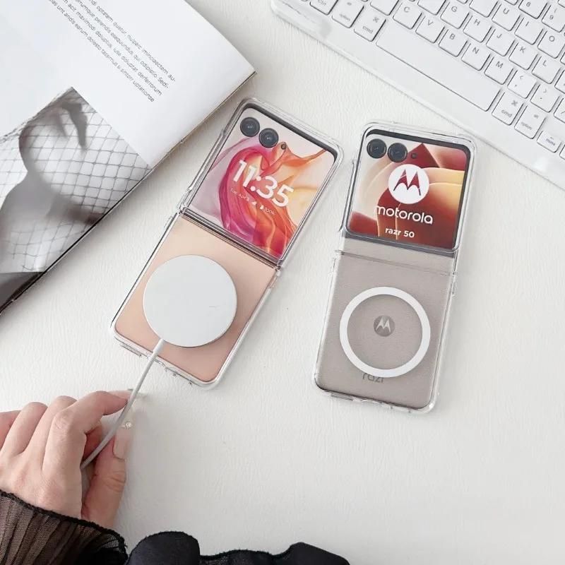 Transparent Magnetic Phone Case for Motorola Razr 60 Pro 50 Ultra Mooto Razr 60 50 Wireless Charging Hinge Protective Cover