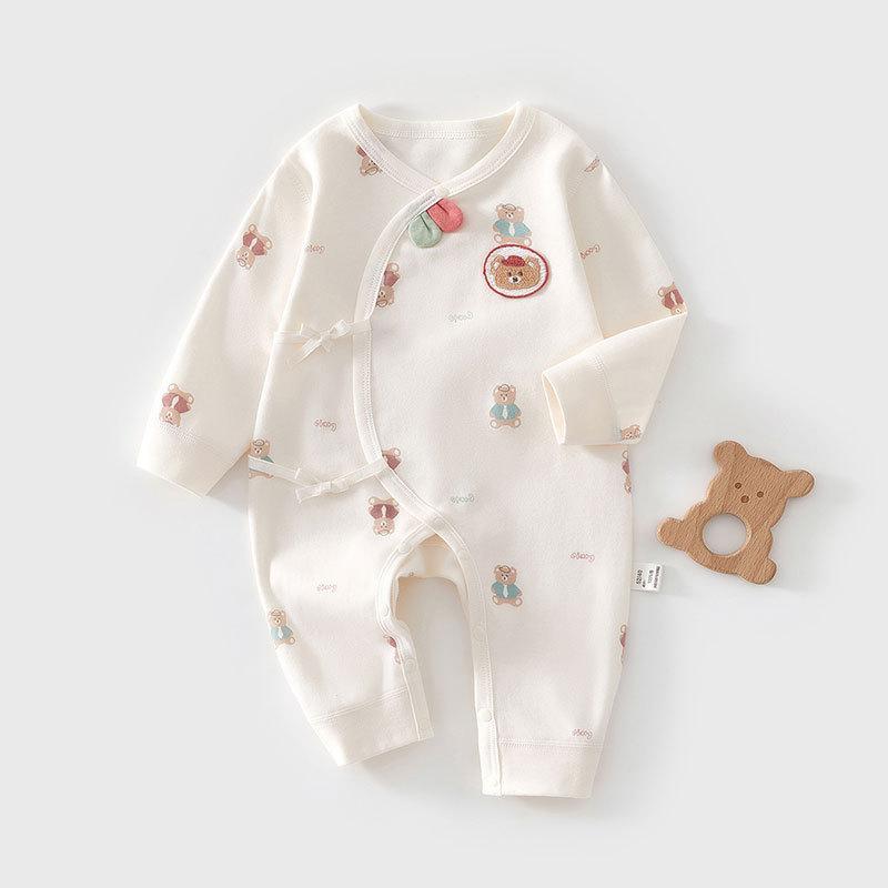 Newborn Baby Kimono Romper, Cotton Seamless Infant One Piece Outfit, Long Sleeve Butterfly Style Crawling Pajamas for Spring Autumn