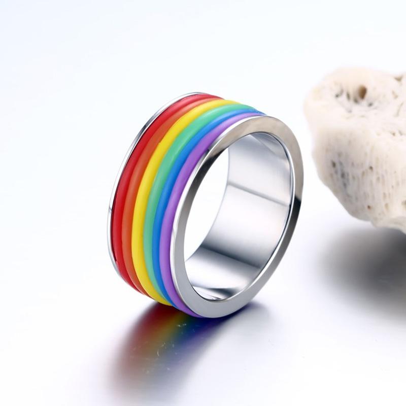 Pierścionki Tęczowe Lesbijskie Srebrne Stal Nierdzewna Pierścionek Pride LGBT Szerokość 6 mm