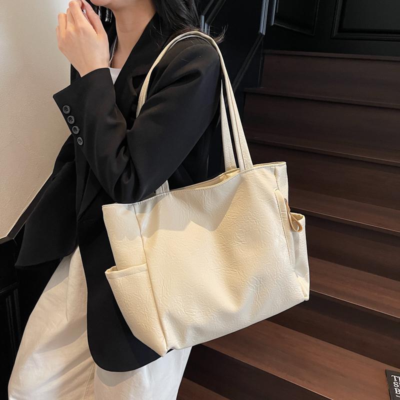 PU Shoulder Bag Women Solid Color Large Capacity Handbag Commuter Tote Bag