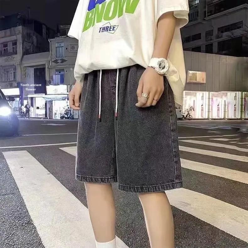 Men's Straight-Leg Denim Shorts Summer Thin Version Loose-Fit Mid-Length Wide-Leg Casual Five-Piece Pants