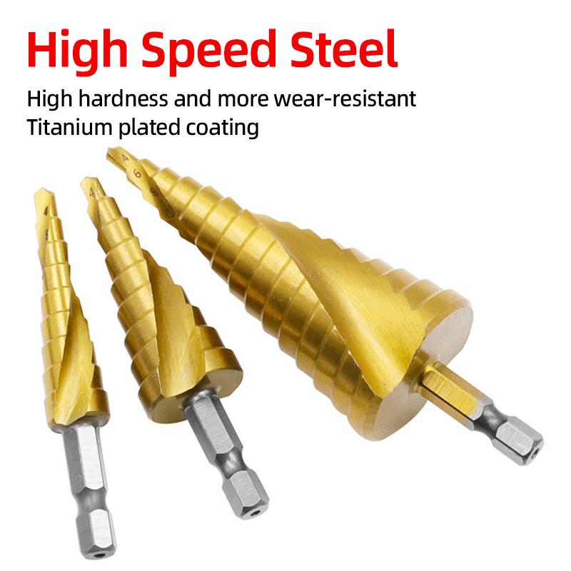 HSS Titanium Step Drill Bit Set For Metal Wood Punch Hole Cutter Conical Stage Stepped Drills Power Tools 3-12 4-12 4-20 4-32mm
