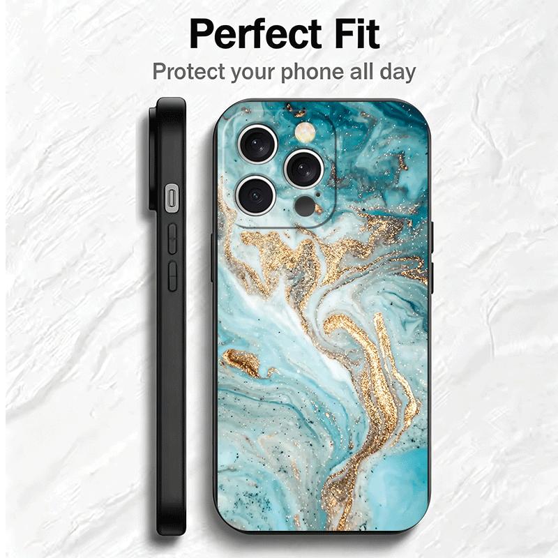Gold Granite Marble Pattern Soft Phone Case for iPhone 16 16E 17 Air 15 Pro Max 14 Plus 13 Mini 11 12 7 Black Cover Back Shell