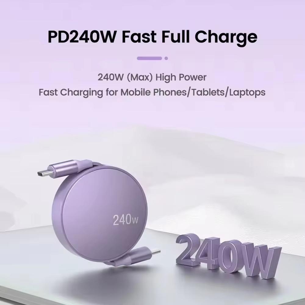 USB-C to USB-C Retractable PD240W Fast Charging Type-C Data Cable 1M Mobile Phone Charging Wire for iPhone 15/16 Xiaomi Samsung