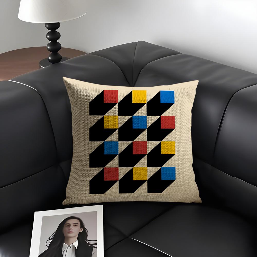 

Geometric Bauhaus Art Cushion Cover Natural Linen Organic Fabric DoubleSided Printing Sofa Home Decor Gift Pillow Case 30x30cm