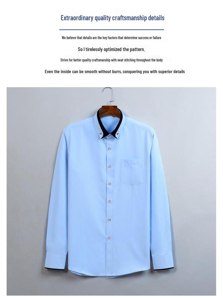 Men's Color Block Stretch Long-Sleeve Non-Iron Business Casual Shirt