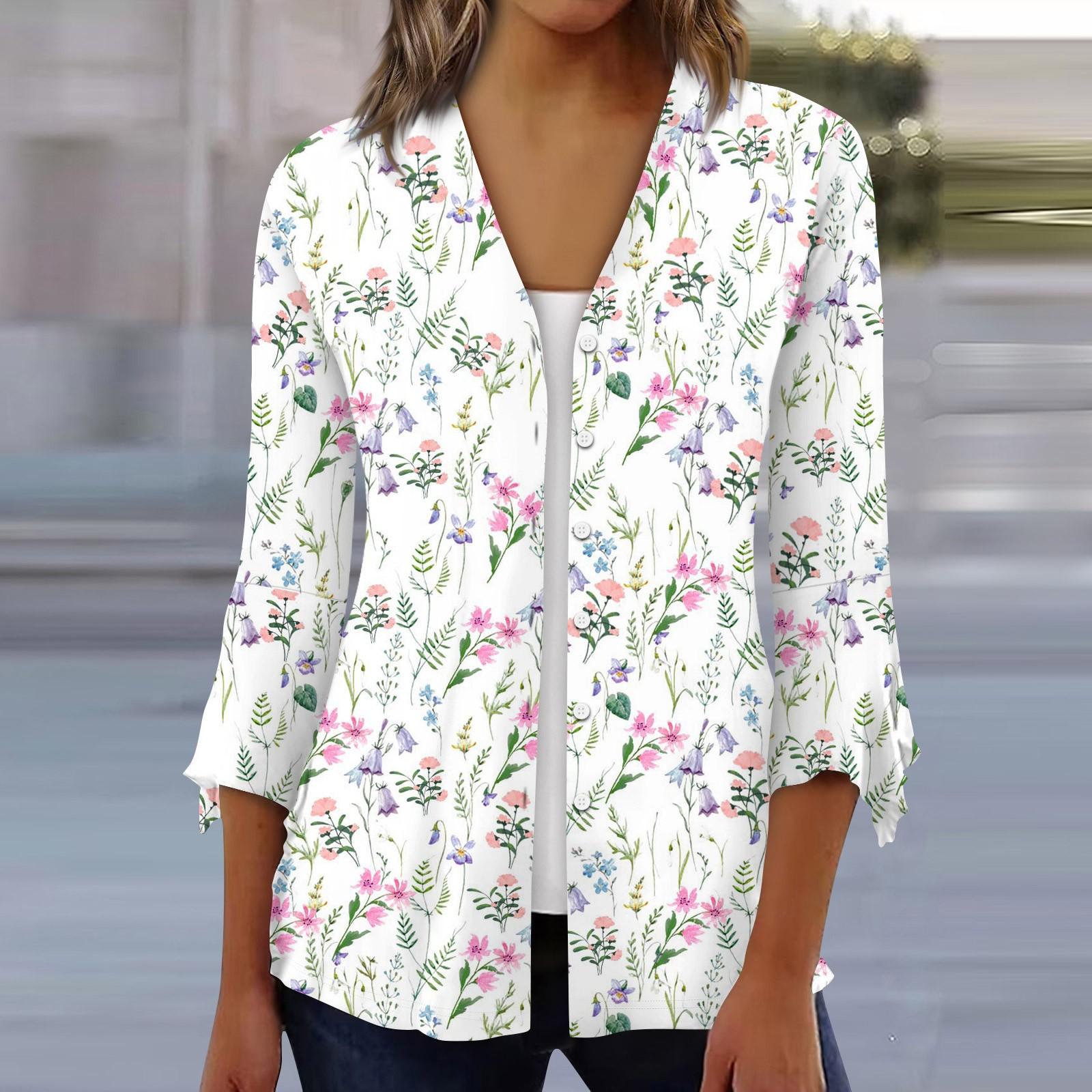 

Жіноча сорочка, блуза, верхній одяг, принт, рукави 3/4, повсякденні, святкові, базові топи на ґудзиках XL білий