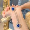 Fashion Light Luxury Blue Pointed Crystal Colored Treasure Set High Carbon Diamond Blue Diamond Pendant Opening Ring Simple Daily Stud Earrings Women