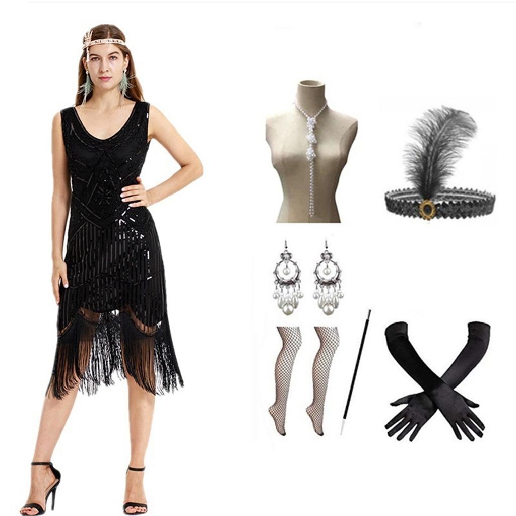 1920er Gatsby Pailletten Fransen Paisley Flapper Kleid Mit 20er Jahre Accessoires Set Vintage Gatsby Kleid Für Damen