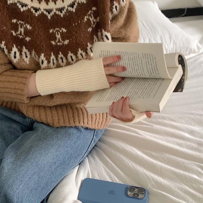 

Зимний новый стиль свежие и милые однотонные вязаные митенки теплые утолщенные модные универсальные