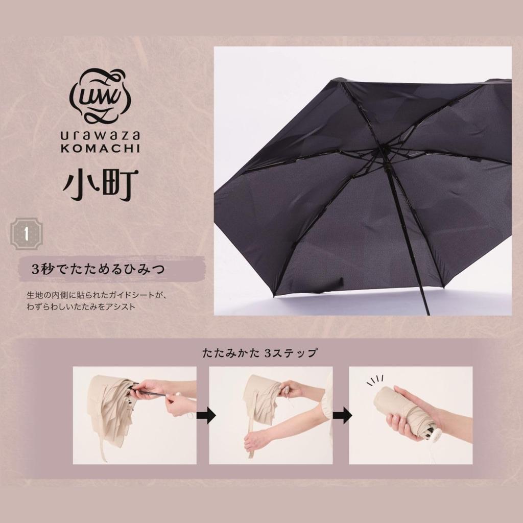 Automatic Folding Umbrella Urawaza Komachi that folds in 3 urawaza Compact Mini Rain Umbrella 10383 Black [Moonbat] Open/Close [Umbrella seconds]
