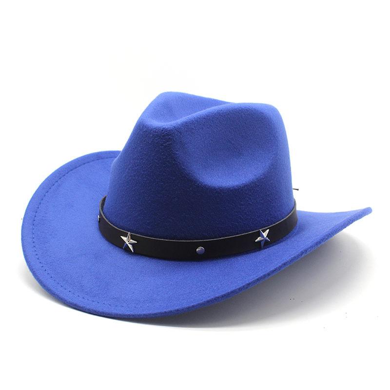 Metal Pentagram Western Cowboy Top Hat Woolen Jazz Hat Felt Hat Men'S And Women'S Top Hat