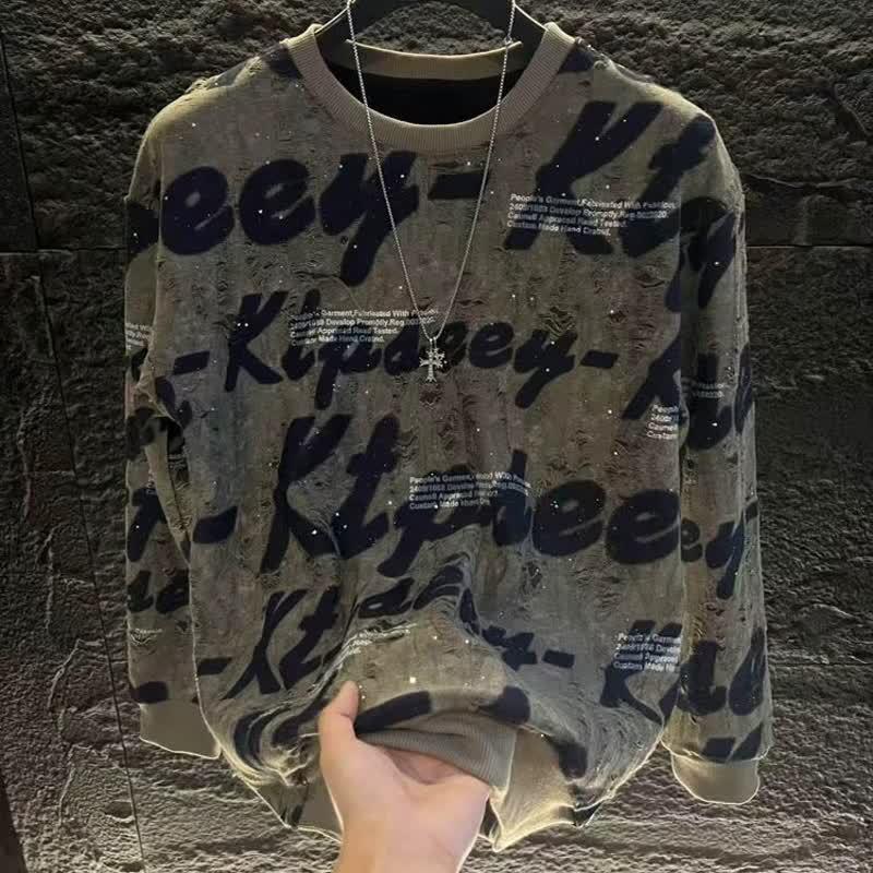 2025 Men s Trendy Luxury Fleece-Lined Sequin Hoodie with Letter Print XL