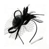 Race Day Fascinator Headpiece with 3D Flower, Feather Decors, Netted Veil and Clip-and-Headband Attachment for Cocktails Party
