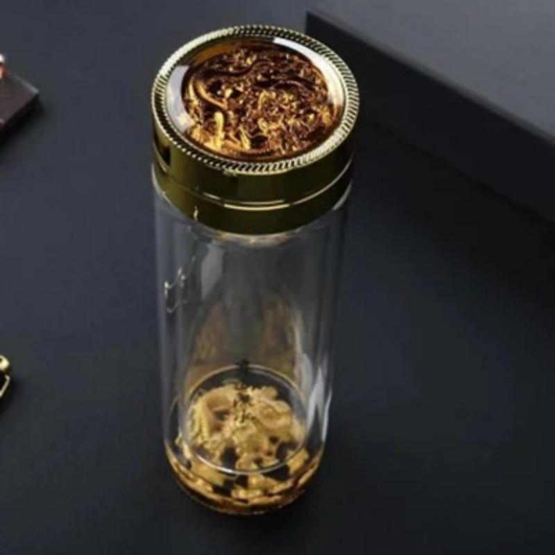 Custom Logo High Borosilicate Double Layer Glass Tea Cup with Dragon Design