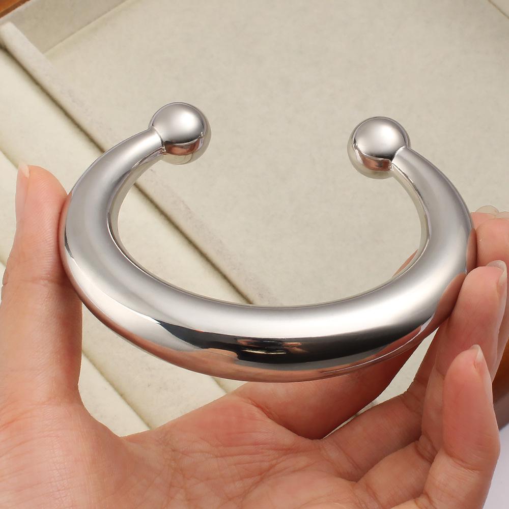 Hollow Stainless Steel C-Shaped Open Bangle - Non-Fading Bracelet Jewelry