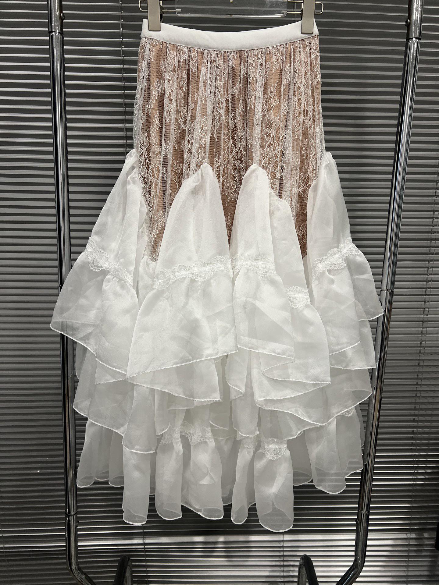 2025 Autumn/Winter New Women s Elegant High-Waisted Slimming Lace Cake Skirt One Size белый