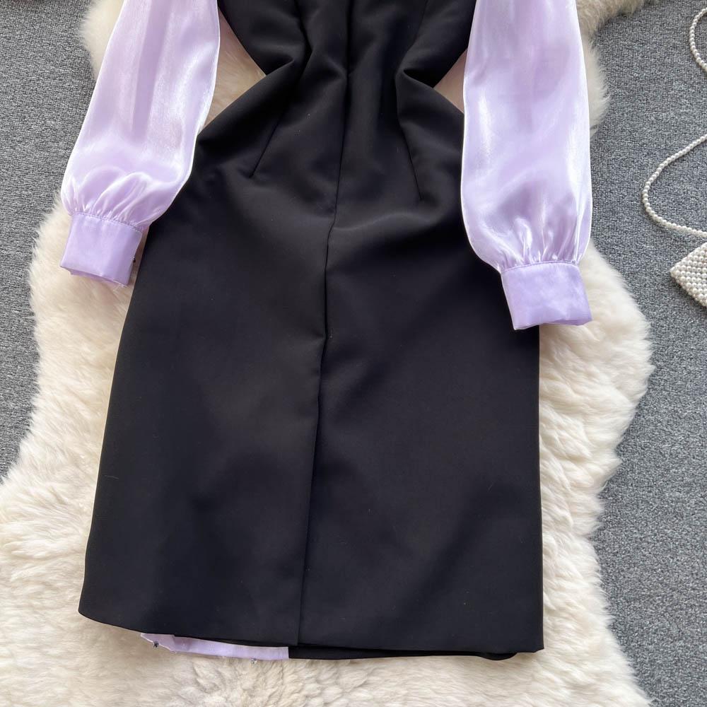 Vår Høst Kjendis Vintage Cheongsam Blyantkjole Dame Ny mote Langermet Mesh Patchwork Elegante Perlebue Festkjoler