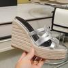 Fashion Corss Strap Patent Leather Platform Women Sandals Wedges Espadrilles Slip On Fashion Heels Open Toe 2025 Summer Newest Slides