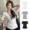 U-neck Slim-fit Short-sleeved Women's Summer New Korean T-shirt White Front Shoulder Bottoming Shirt Women's Top