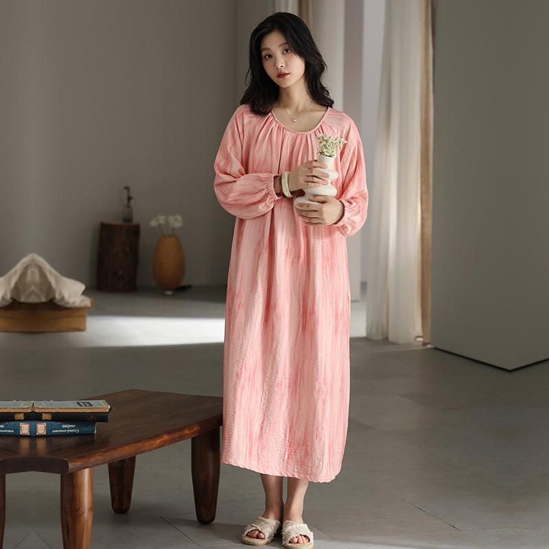 Womens Long Sleeve Nightgown Cloud Cotton Soft Sleep Dress With Built-in Bra Loungewear