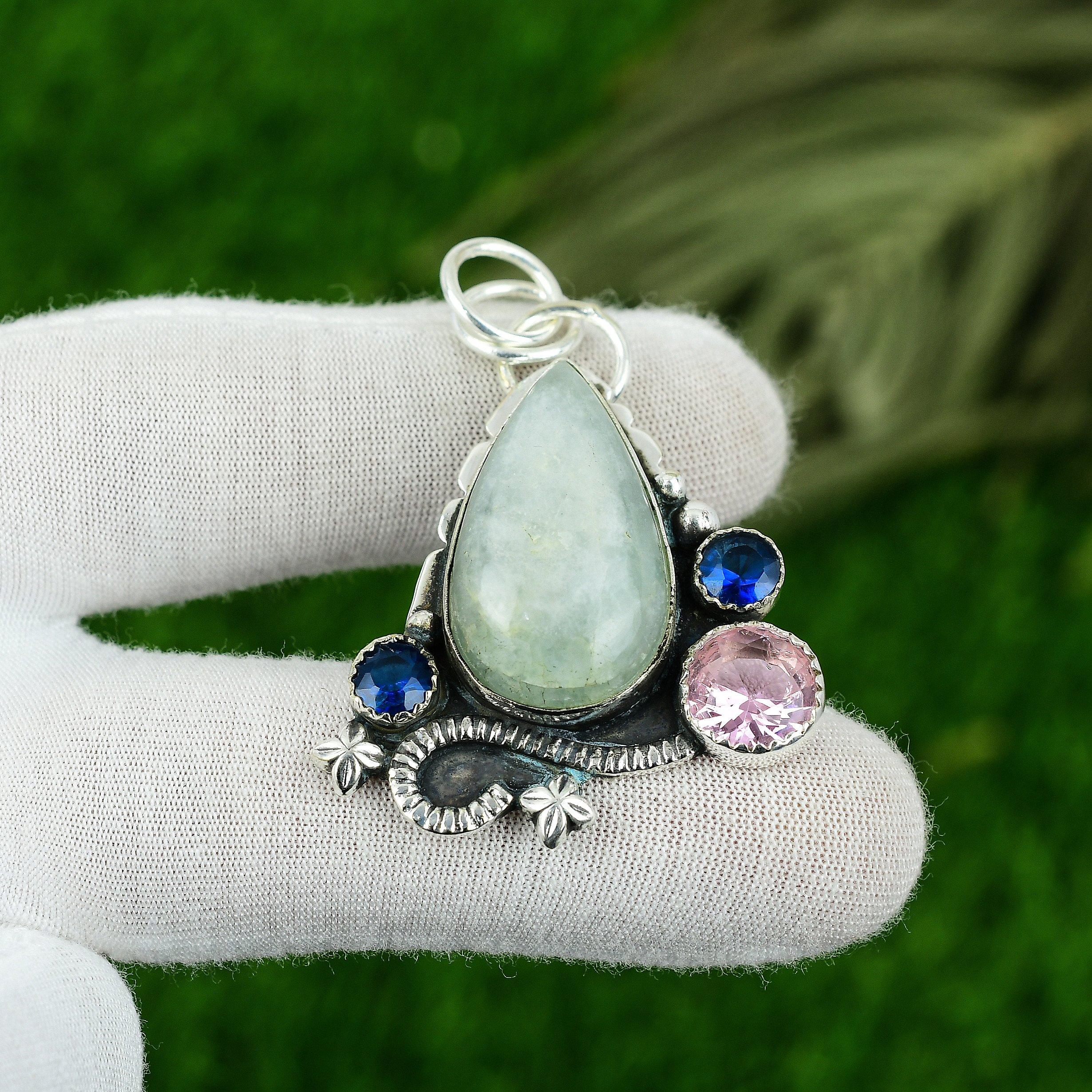 День женщин Сделка Март Груша Аквамарин Драгоценный камень Кунцит Подвеска Мать Серебро 925