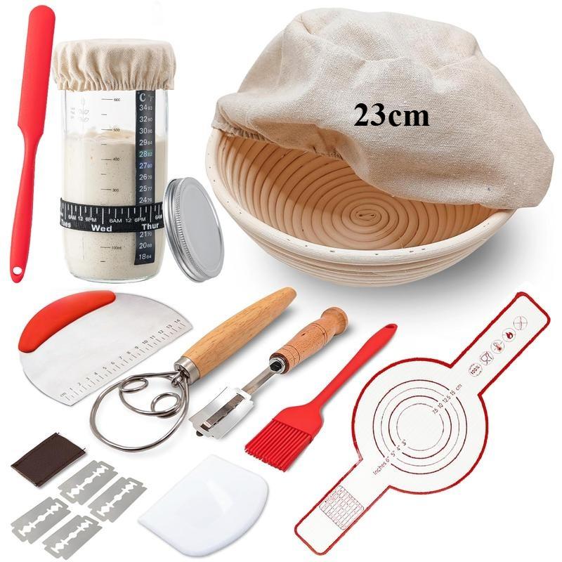 19PC Professional Complete Sourdough Starter Kit Banneton Bread Proofing Basket with Glass Sourdough Starter Jar for Home Baking 19PCS