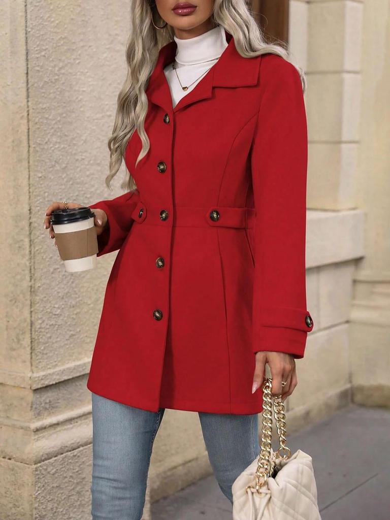 2025 Autumn/Winter Slimming Mid-Length Wool Coat with Lapel and Button Detail
