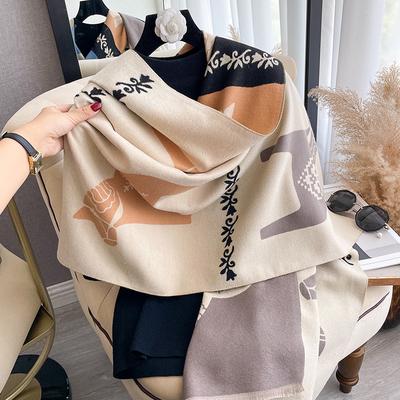 Simple Contrasting Color Double-Sided Scarf Winter High-End Feeling Warm Outer Shawl Women